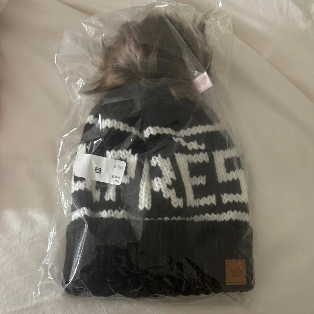 Black and White Pom-Pom Beanie - Picture 1 of 3